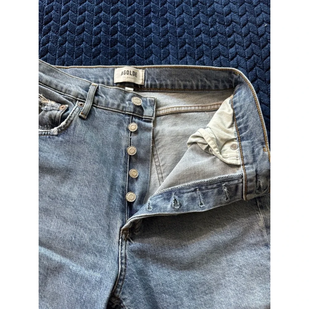 AGOLDE Women's Blue Denim Distressed Jean Ankle Button‎ Fly Size 25